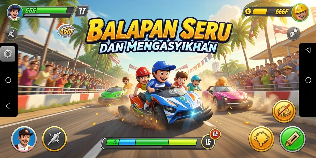 Gameplay seru dalam balapan yang mendebarkan di 666F.