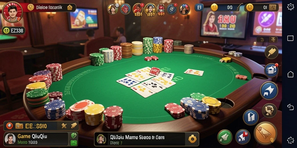 Screenshot gameplay EZ338 menunjukkan serunya bermain QiuQiu.