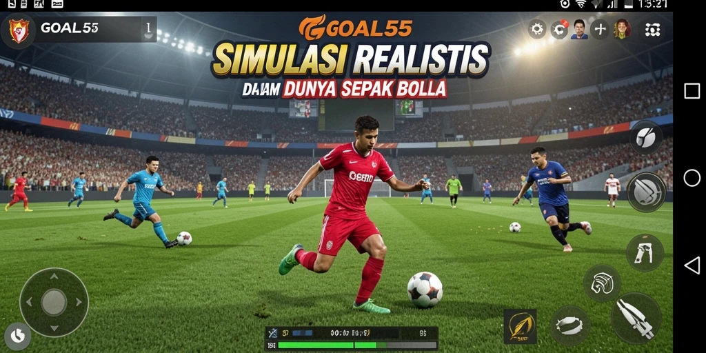 Tampilan menarik gameplay GOAL55 dengan suasana pertandingan sepak bola.