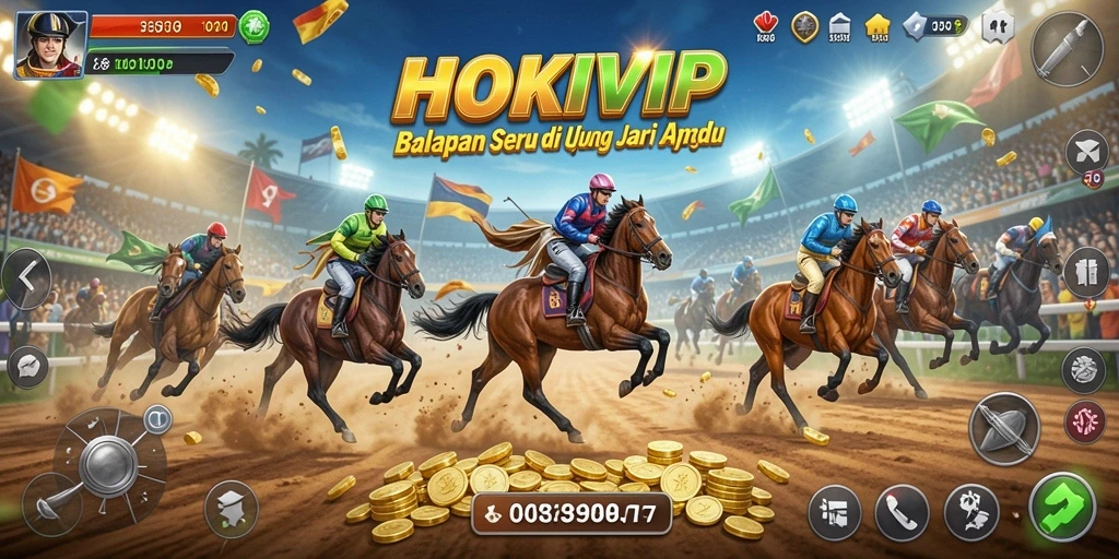 Tampilan gameplay HOKIVIP saat balapan yang mendebarkan.