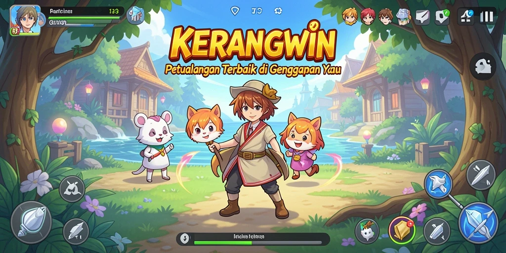 Tampilan gameplay KERANGWIN dengan karakter anime yang dinamis.