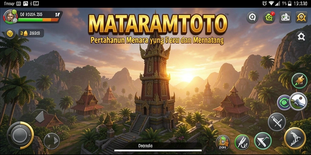 Tampilan gameplay intens dalam MATARAMTOTO dengan menara yang strategis.