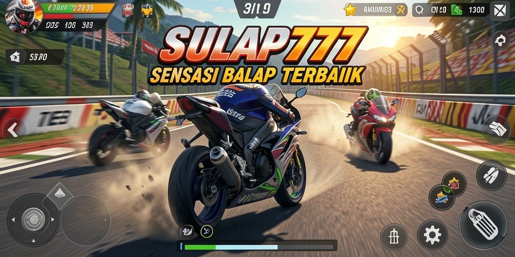 Gameplay mendebarkan dari SULAP777 dengan balapan motor intens.
