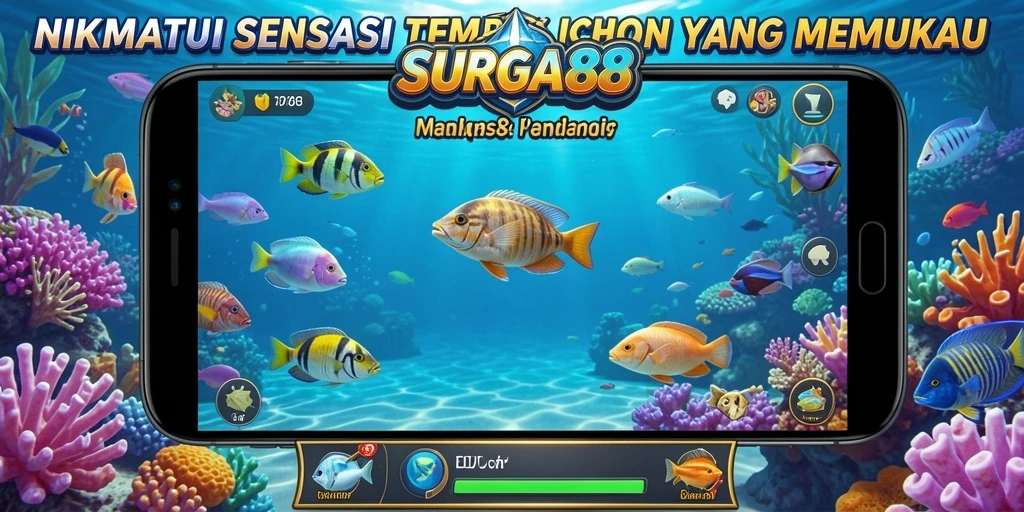 Tampilan gameplay seru dalam SURGA88 saat menangkap ikan.